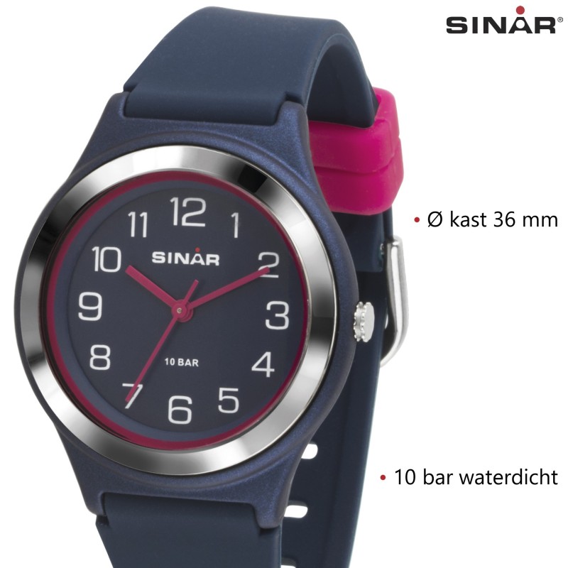 Sinar Analoog Horloge 36 mm 100 meter blauw/ roze - XB-48-2