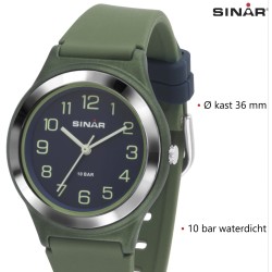Sinar Horloge - Analoog - Groen / Donker Blauw - 36 mm - Verstelbaar bandje 13-18,5cm