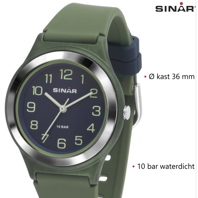 Sinar Analoog Horloge 36 mm 100 meter groen/ blauw XB-48-3