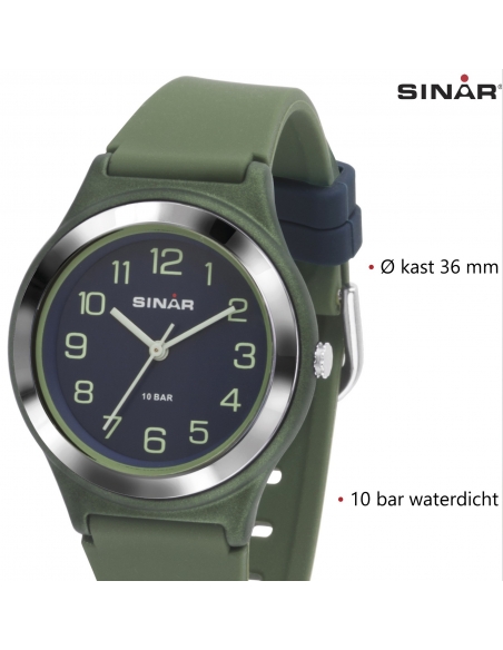 Sinar Analoog Horloge 36 mm blauw groen/ XB-48-3 meter 100