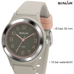 Sinar Horloge - Analoog - Licht Grijs / Roze - 36 mm - Verstelbaar bandje 13-18,5cm