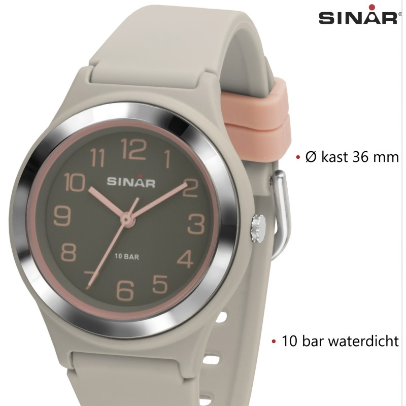 Sinar Analoog Horloge 36 mm 100 meter grijs / roze - XB-48-5