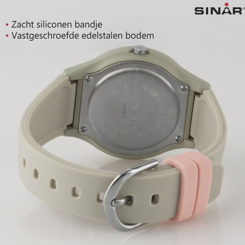 Sinar Analoog Horloge 36 mm 100 meter grijs / roze - XB-48-5