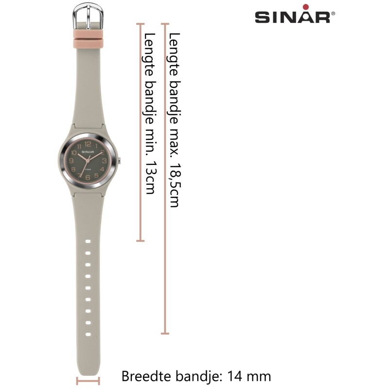 Sinar Analoog Horloge 36 mm 100 meter grijs / roze - XB-48-5