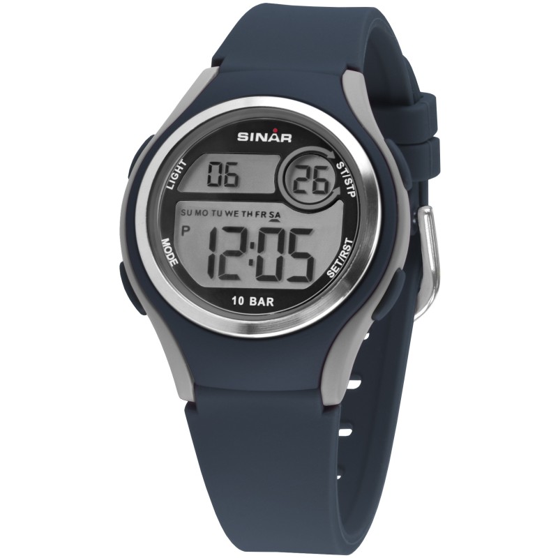 Sinar Uhr - Digital - Blau / Grau - 10 Bar wasserdicht - Ø 36 mm - Verstellbares Armband (13-18,5 cm) - XE-64-2