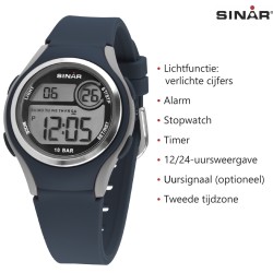 Sinar Horloge - Digitaal - Blauw/ Grijs - 10 Bar Waterdicht - Ø 36 mm - Verstelbaar Bandje (13-18,5 cm) - XE-64-2