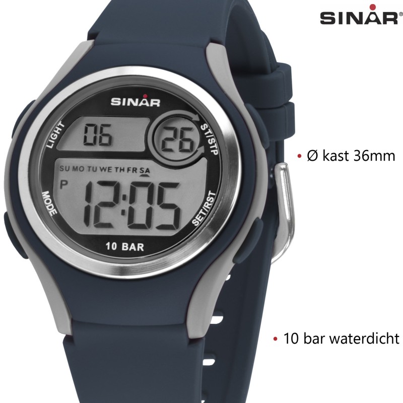 Sinar Horloge - Digitaal - Blauw/ Grijs - 10 Bar Waterdicht - Ø 36 mm - Verstelbaar Bandje (13-18,5 cm) - XE-64-2