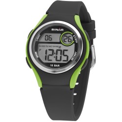 Sinar Horloge - Digitaal - Zwart / Groen - 10 Bar Waterdicht - Ø 36 mm - Verstelbaar Bandje 13-18,5 cm