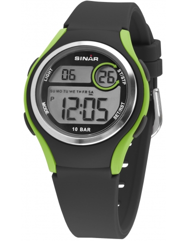 Sinar Digitaal horloge 36 mm 100 meter zwart/ groen - XE-64-3