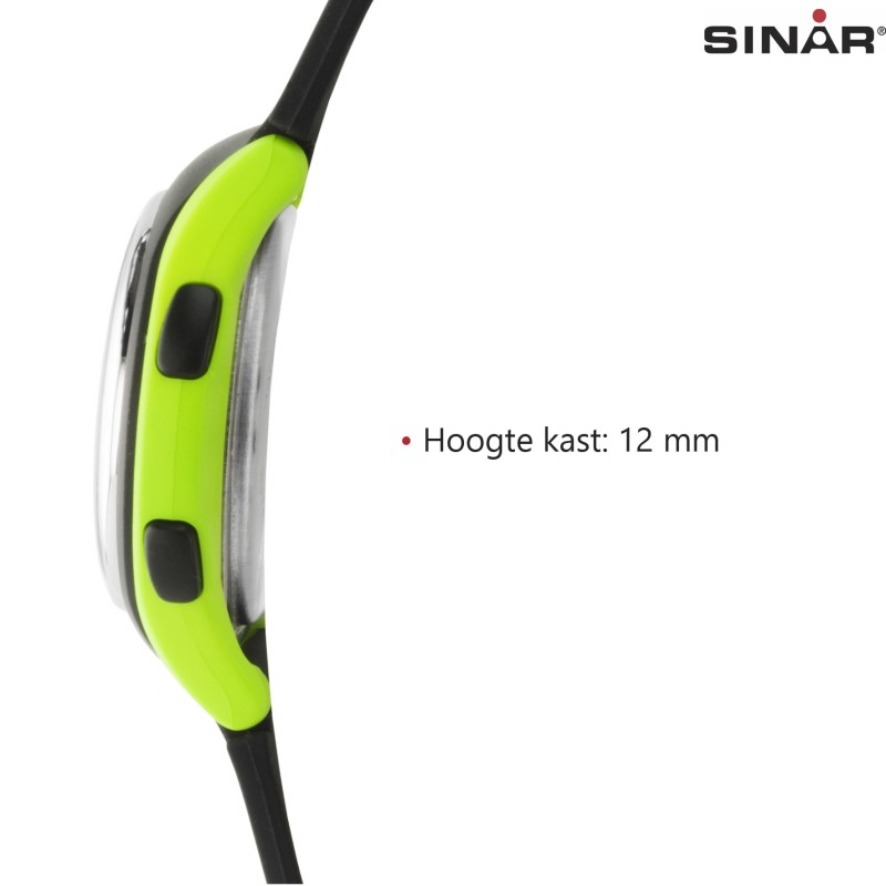 Sinar Horloge - Digitaal - Zwart / Groen - 10 Bar Waterdicht - Ø 36 mm - Verstelbaar Bandje (13-18,5 cm) - XE-64-3