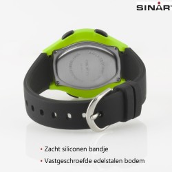 Sinar Horloge - Digitaal - Zwart / Groen - 10 Bar Waterdicht - Ø 36 mm - Verstelbaar Bandje (13-18,5 cm) - XE-64-3