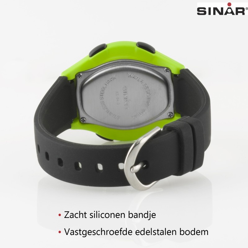 Sinar Horloge - Digitaal - Zwart / Groen - 10 Bar Waterdicht - Ø 36 mm - Verstelbaar Bandje (13-18,5 cm) - XE-64-3