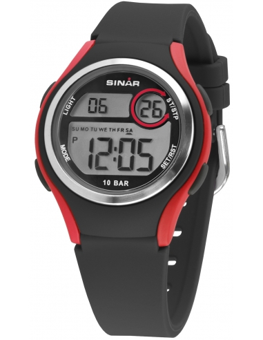 Sinar Digitaal horloge 36 mm 100 meter zwart/ rood - XE-64-4