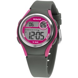 Sinar Horloge - Digitaal - Donker Grijs / Roze - 10 Bar Waterdicht - Ø 36 mm - Verstelbaar Bandje 13-18,5 cm