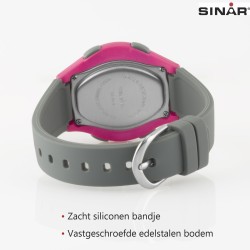 Sinar Horloge - Digitaal - Donker Grijs / Roze - 10 Bar Waterdicht - Ø 36 mm - Verstelbaar Bandje 13-18,5 cm