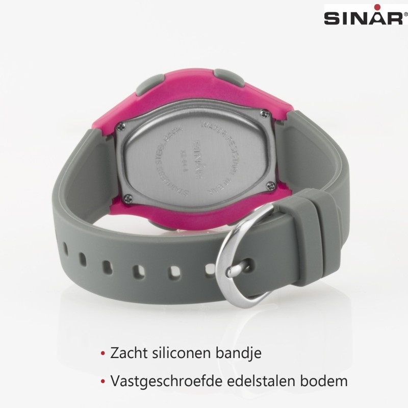 Sinar Horloge - Digitaal - Donker Grijs / Roze - 10 Bar Waterdicht - Ø 36 mm - Verstelbaar Bandje (13-18,5 cm) - XE-64-8