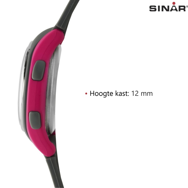 Sinar Horloge - Digitaal - Donker Grijs / Roze - 10 Bar Waterdicht - Ø 36 mm - Verstelbaar Bandje (13-18,5 cm) - XE-64-8