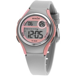 Sinar Watch - Digital - Light Grey/Pink - 10 Bar Waterproof - Ø 36 mm - Adjustable Strap 13-18.5 cm
