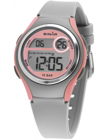 Sinar Digitaal horloge 36 mm 100 meter grijs/ roze - XE-64-9