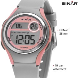 Sinar Horloge - Digitaal - Licht Grijs / Roze - 10 Bar Waterdicht - Ø 36 mm - Verstelbaar Bandje (13-18,5 cm) - XE-64-9