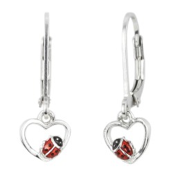 Traveller Drop Earrings - Ladybird Coccinelle - Children - Sterling Silver - 24x8 mm