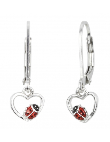 Traveller Girls Drop Earrings Ladybird Heart Sterling Silver Rot - 545235
