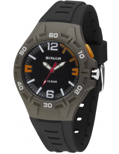 Sinar Horloge - Analoog - Zwart/Grijs/Oranje - 10 Bar- 42mm - Flexibel Verstelbaar Bandje 17-23cm -Verlichting - XB-37-5
