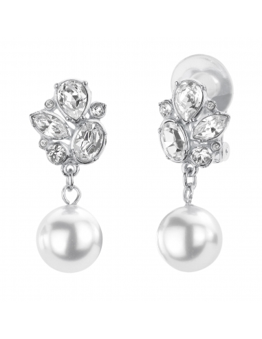Traveller Drop Clip Earrings - Hanging - White pearls - Platinum plated - 114196