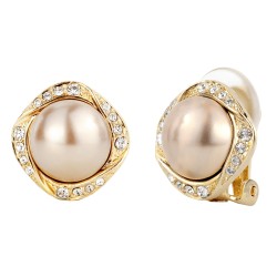 Traveller Clip earrings - Preciosa crystals - Pearls - Bronze - Gold plated - 114199