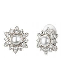 Traveller Clip earrings - Flower - Preciosa crystals - Pearls - White -...