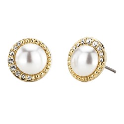 Traveller Pierced earrings - Preciosa Crystals - Pearls - White - Gold plated - 114203