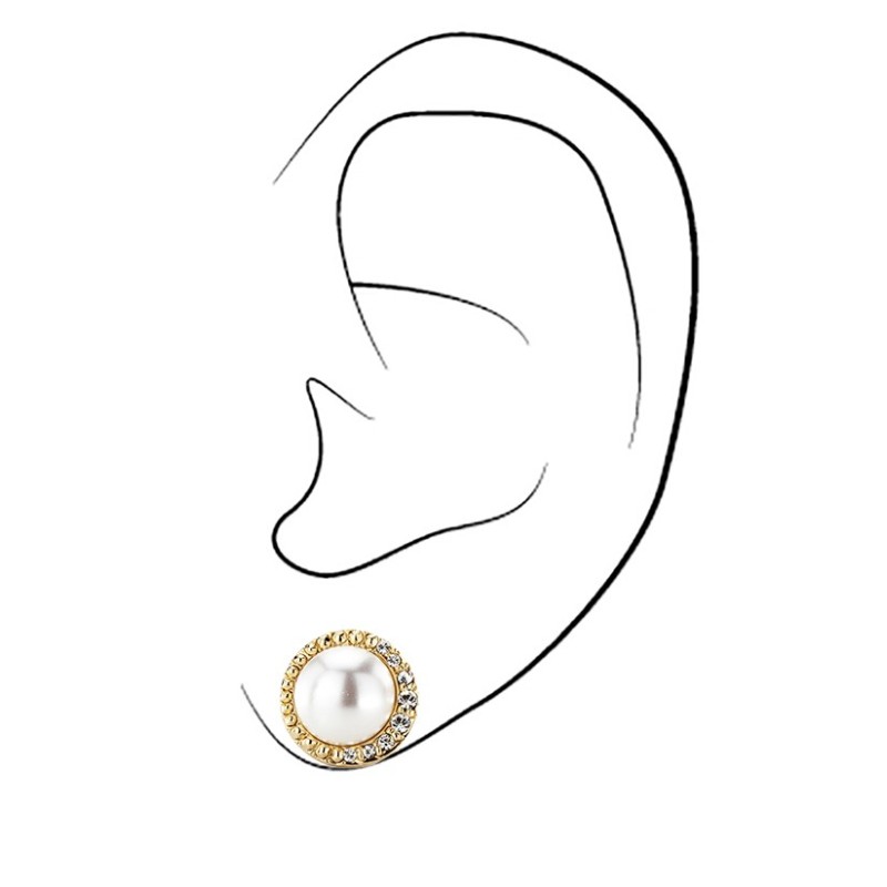 Traveller Pierced earrings - Preciosa Crystals - Pearls - White - Gold plated - 114203