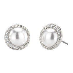 Traveller Pierced earrings - Preciosa Crystals - Pearls - White - Platinum plated - 114204