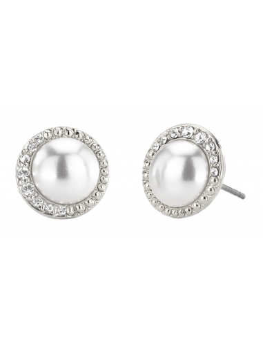 Traveller Pierced earrings - Preciosa Crystals - Pearls - White - Platinum plated - 114204