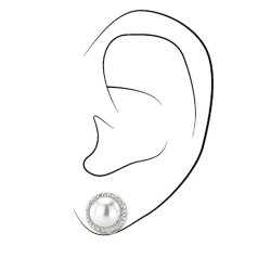 Traveller Pierced earrings - Preciosa Crystals - Pearls - White - Platinum plated - 114204