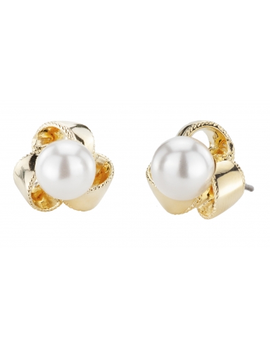 Traveller Pierced earrings - Pearls - 8 mm - White - Gold plated - 114209