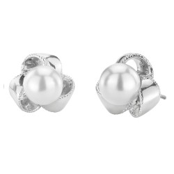 Traveller Pierced earrings - Pearls - 8 mm - White - Platinum plated