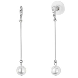 Traveller Drop earrings - Preciosa crystals - Pearls - White - Platinum plated - 114212