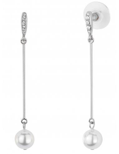 Traveller Drop Earrings - White pearl - Long - Platinum plated - 114212