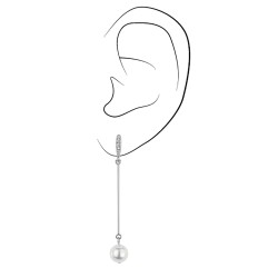 Traveller Ohrhänger - Silberfarben - Perle - Weiß - 8mm - Kristalle - Platiniert- 5cm