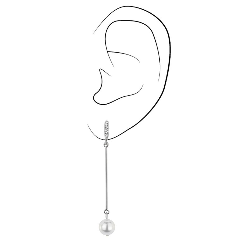 Traveller Oorhangers - Zilverkleurig - Parels - Wit - 8 mm - Kristallen - Geplatineerd - 5cm