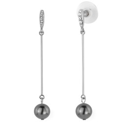 Traveller Oorhangers - Zilverkleurig - Parels - Grijs - 8 mm - Kristallen - Geplatineerd - 5 cm