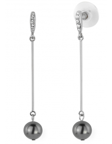Traveller Drop Earrings - Grey pearl - Long - Platinum plated - 114213