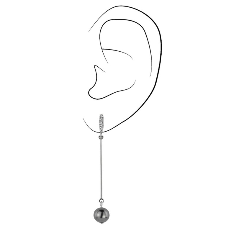 Traveller Oorhanger - graue Perlen - Lang - Rhodiniert - 114213