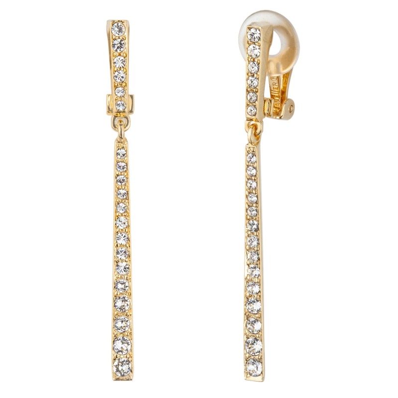 Traveller Clip-on Earrings - Drop Earrings - Gold coloured - Preciosa Crystals - 22ct Gold plated - 55 mm - 157355