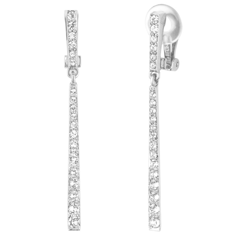 Traveller Clip-on Earrings - Drop Earrings - Silver coloured - Preciosa Crystals - Platinum plated - 55mm - 157356