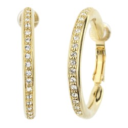 Traveller Clip-on Earrings - Hoops - Gold coloured - Preciosa Crystals - Gold plated - 33 mm - 155835