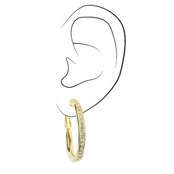 Traveller Clip-on Earrings - Hoops - Gold coloured - Preciosa Crystals - Gold plated - 33 mm