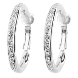 Traveller Clip Oorbellen - Hoops - Zilverkleurig - Preciosa Kristallen - 33 mm