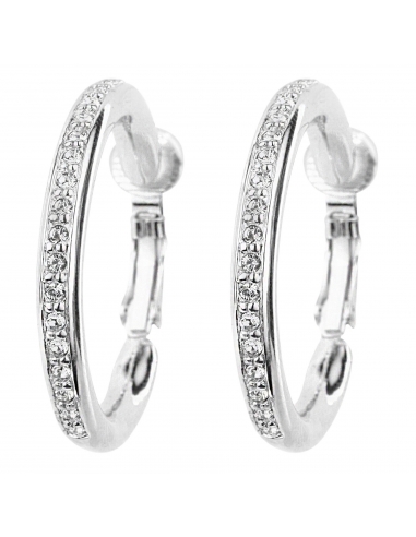 Traveller Clip Earrings - Hoops - Platinum plated - 33mm - Crystals - 155836